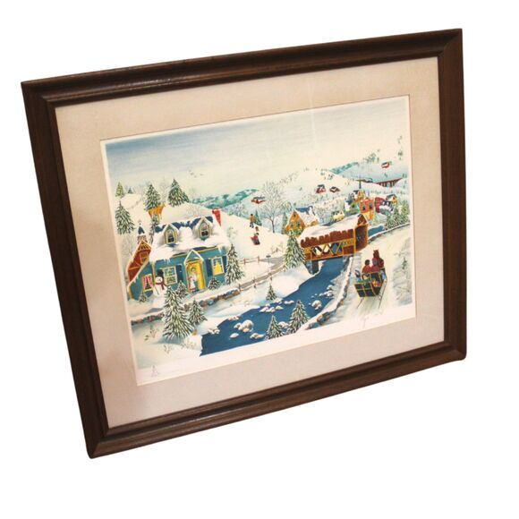 Vintage Framed Matted Lithograph Home for the Holidays Signed by Robert LoGrippo - Picture 2 of 8